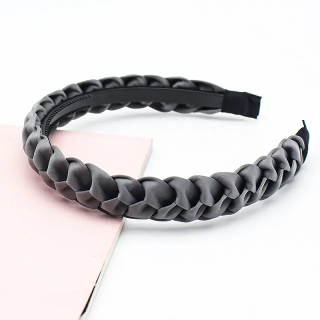 New Korean Fabric Headdress Solid Color Simple Dough twist Style Plaits Headband Gray - Shop at LoveMi