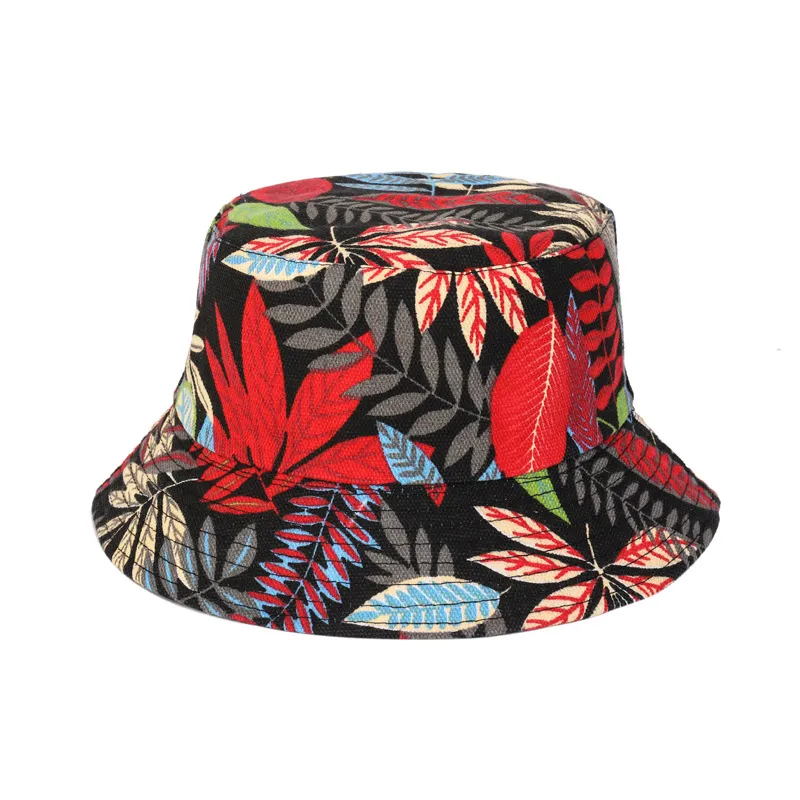 European And American New Printing Bucket Hat Women's Spring And Summer Canvas Hat Travel Beach Double-sided Wear Bucket Hat Generation Hair - Red