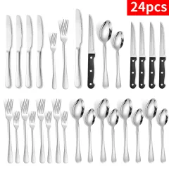 24-piece Set Stainless Steel Knife Fork And Spoon Serving Hotel Steak Tableware - Silver 24 Pieces - View 1
