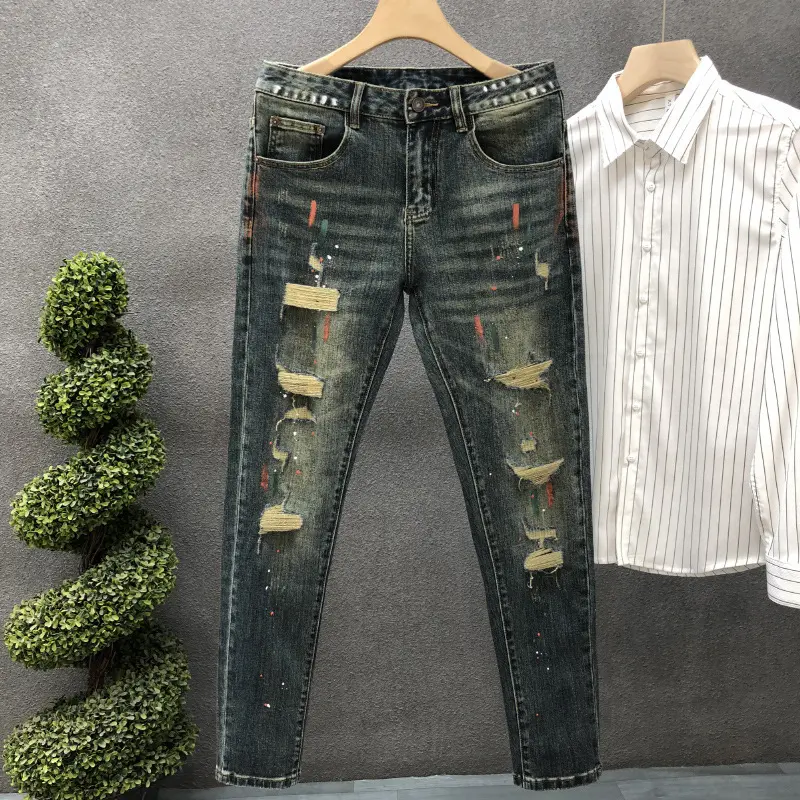 Hig Hend Paint Splatter Style Denim Jeans