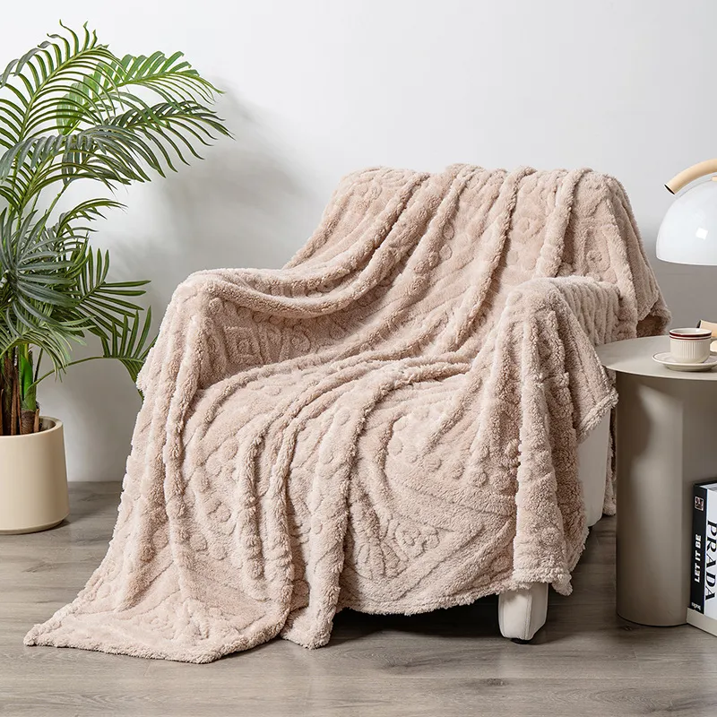 Shu Cotton Velvet Jacquard Office Noon Sofa Blanket - Khaki