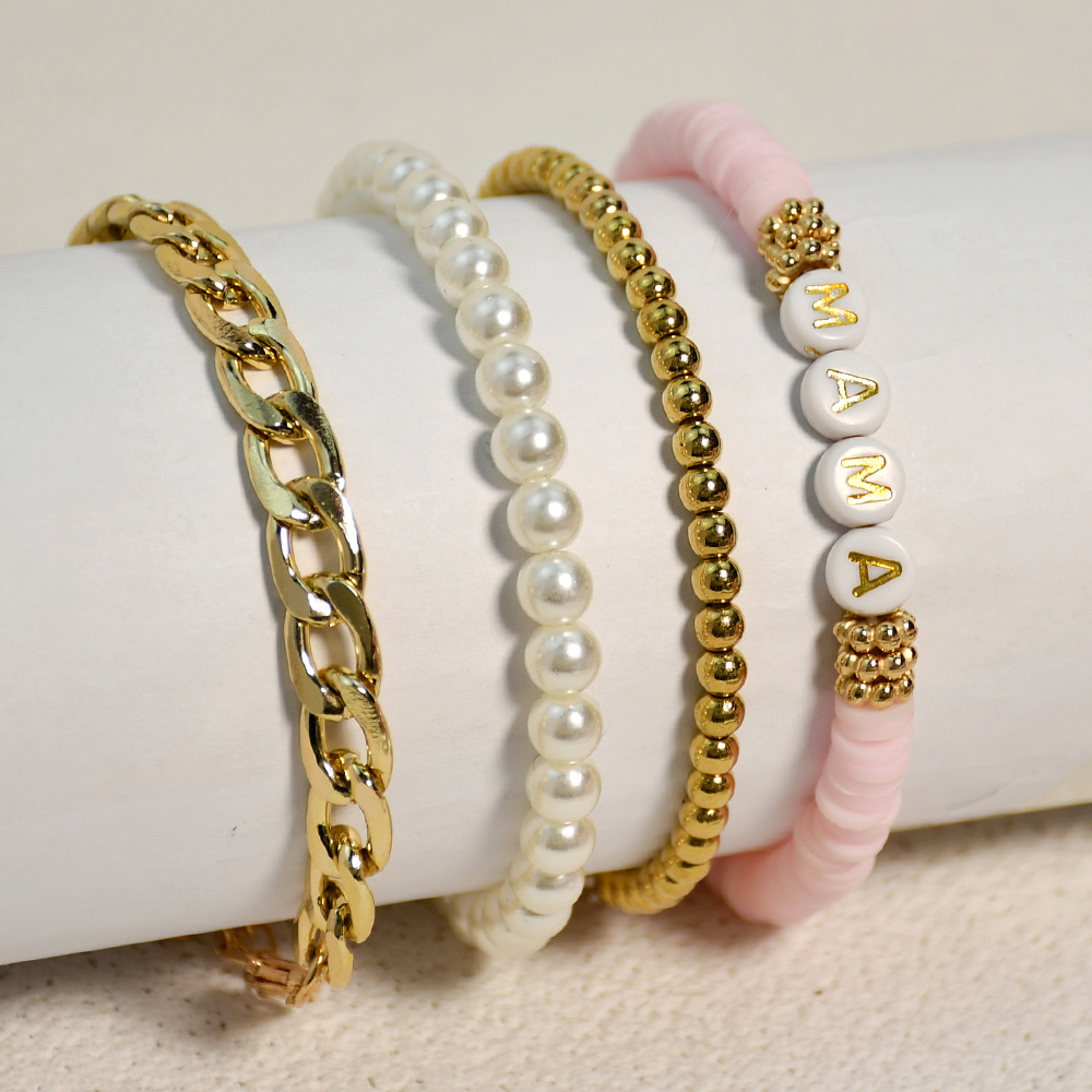 Retro Ethnic Style Gold Bracelet Letter Polymer Clay Combination Bracelet