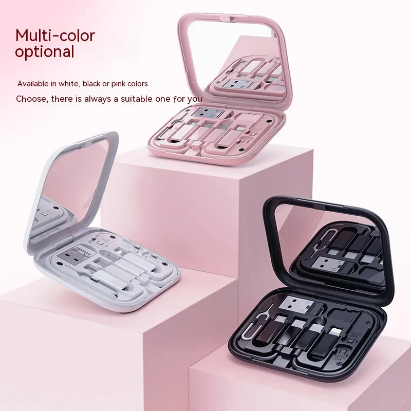 Multifunction Data Cable Digital Storage Box Charging Mirror Hidden
