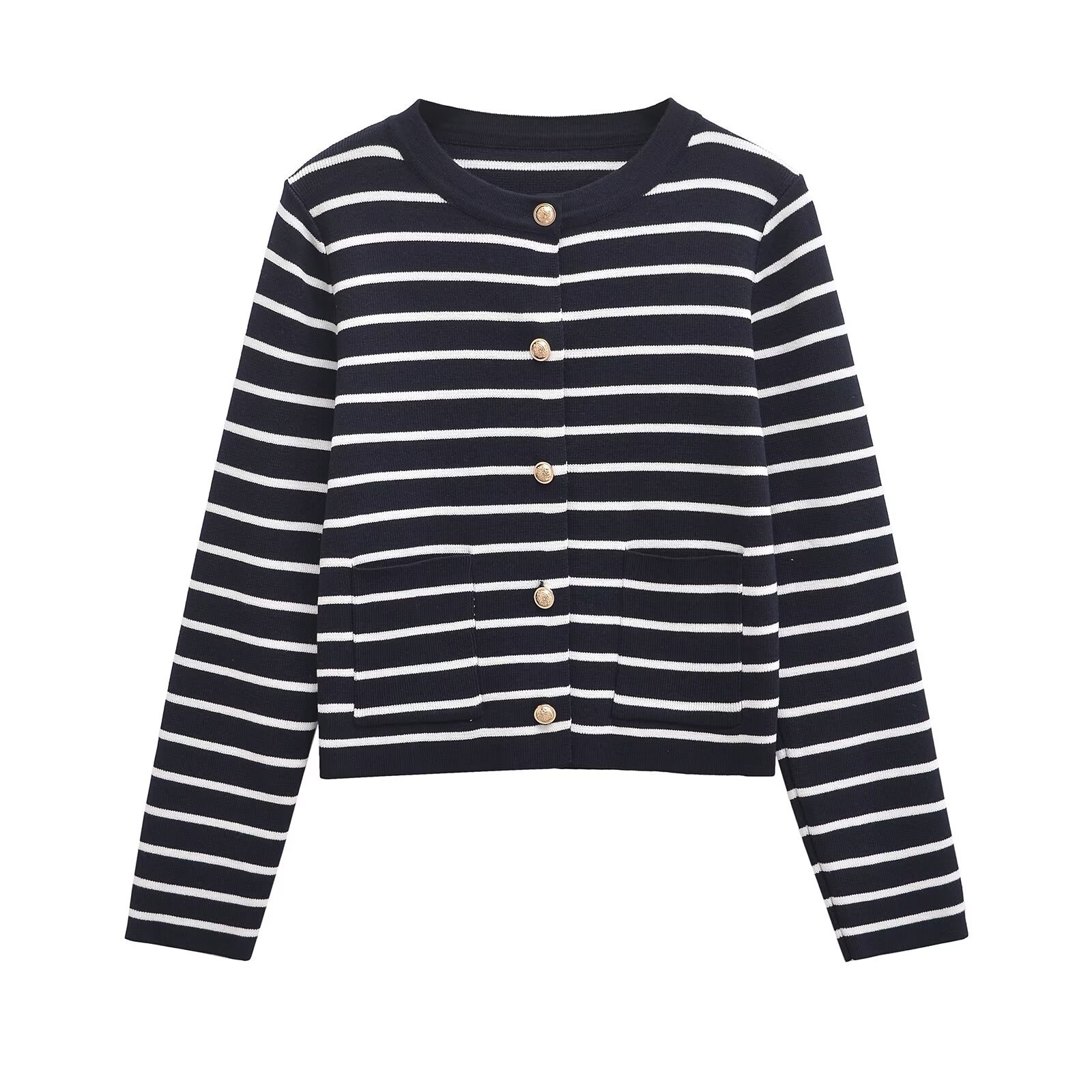 Women's Striped Knitted Coat Straight Skirt Suit