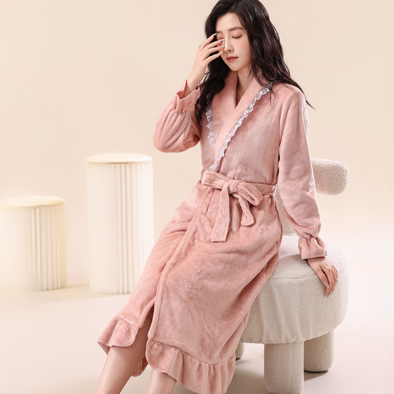 Style Flannel Thick Warm Bathrobe