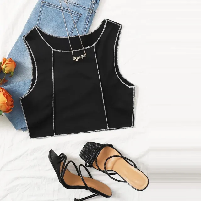 Spring And Summer Basic Tank Versatile Solid Color Slim fitting Women's Top Black - Shop at LoveMi
