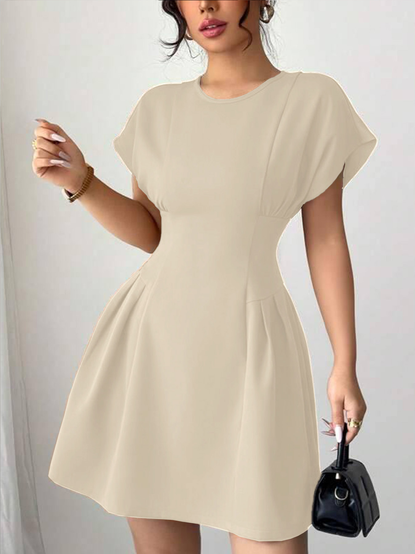 New Elegant Slim fit Simple Waist tie Solid Color High waist Dress Champagne L - Shop at LoveMi