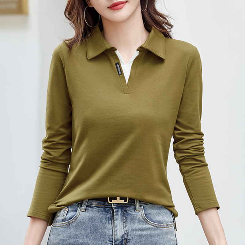 Versatile Outerwear Solid-color Contrast-color Casual V-neck Base Layer Top