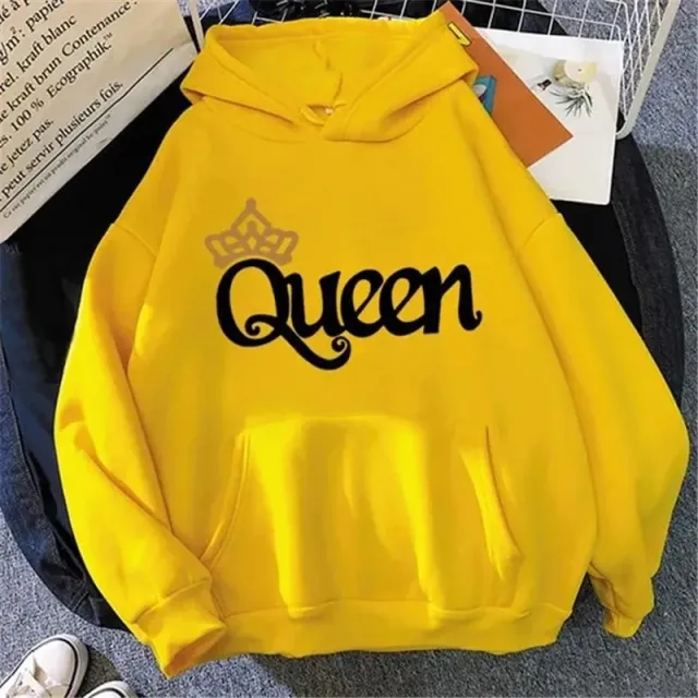 QUEEN Print Hoodies Fleece Hooded Sweatshir Yellowhei - Shop at LoveMi