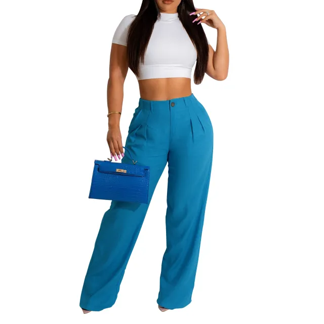 Women's Linen Cotton Casual Breathable Straight Trousers Blue - Shop at LoveMi