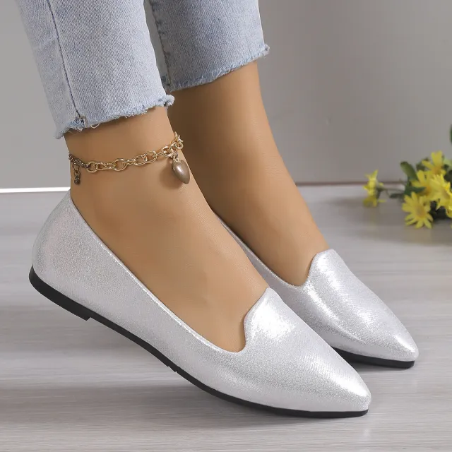 Plus Size Shallow Mouth Pumps Women's New Simple Flat Gommino Silver - Shop at LoveMi