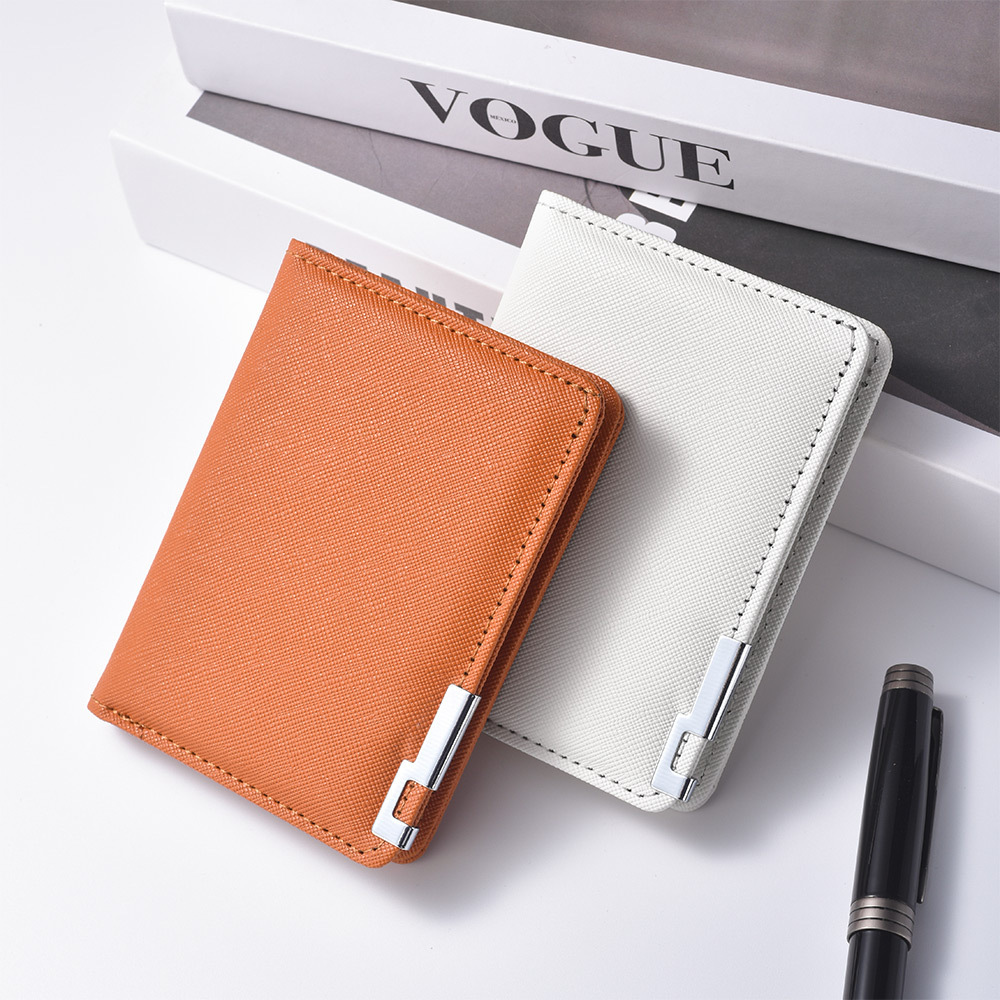 Mens Ultra-thin Short Wallet With Metal Trim