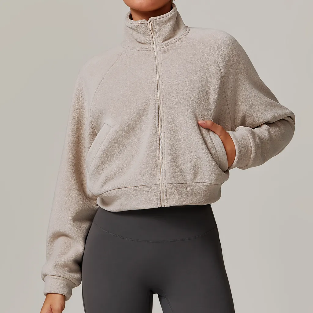 Stand Collar Yoga Clothes Warm Coat For Women - Light Khaki