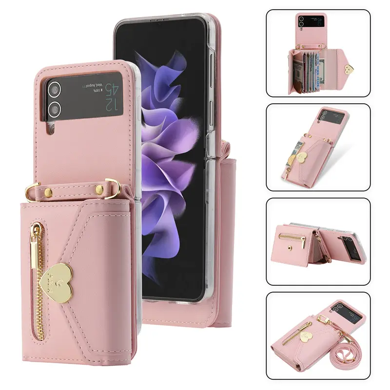 Folding Leather Case Metal Heart Large Capacity