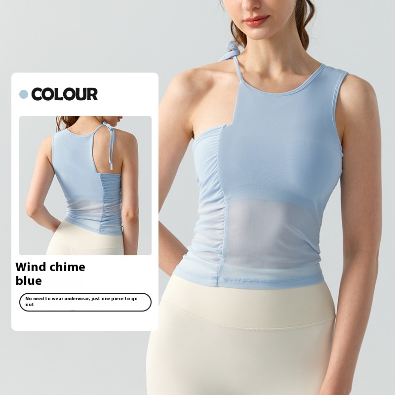 Yoga Vest With Chest Pad Strap Pleated Pure Hot Outerwear Top