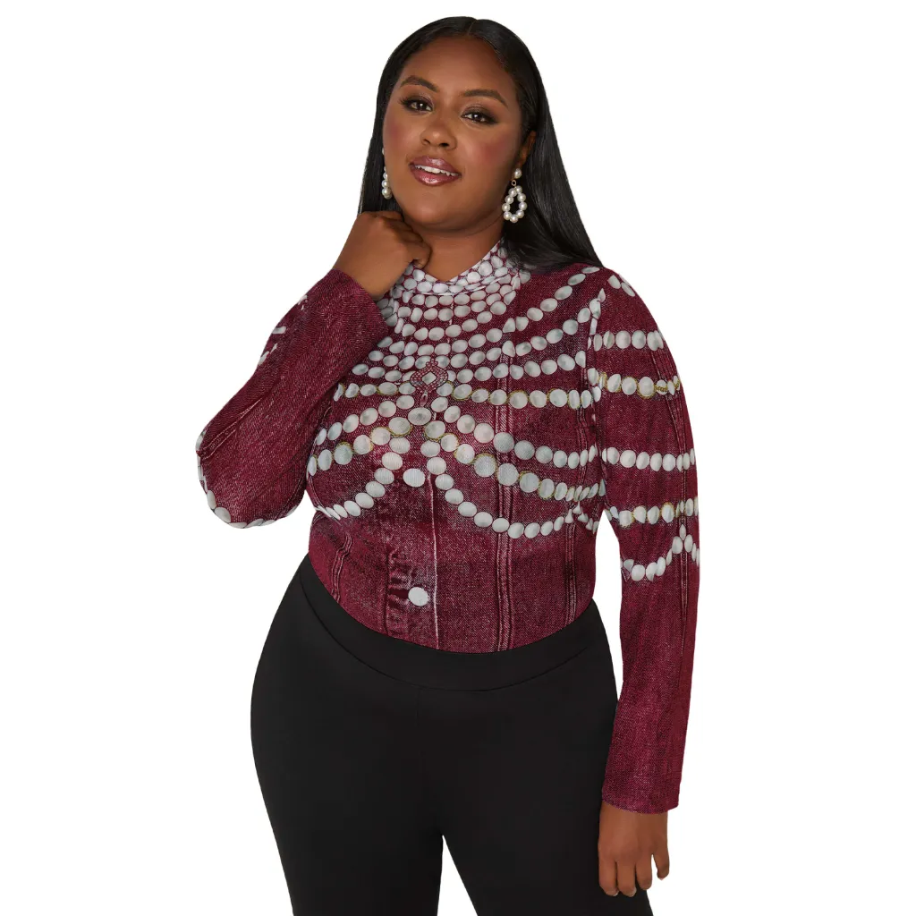 Women's New Autumn Plus-Size Casual Top With Print - Wine