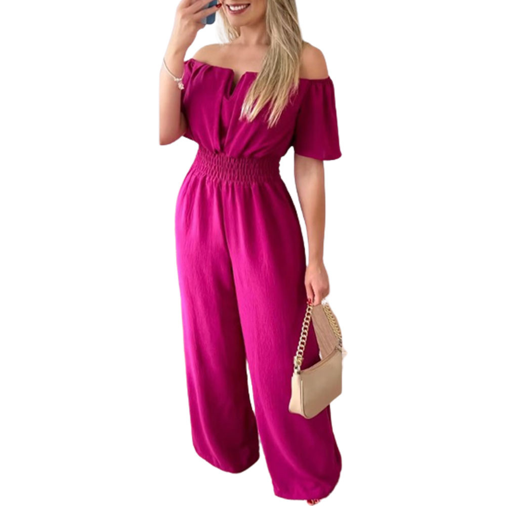 Women's Off-neck Waist Trimming Loose Straight Jumpsuit - Image 47