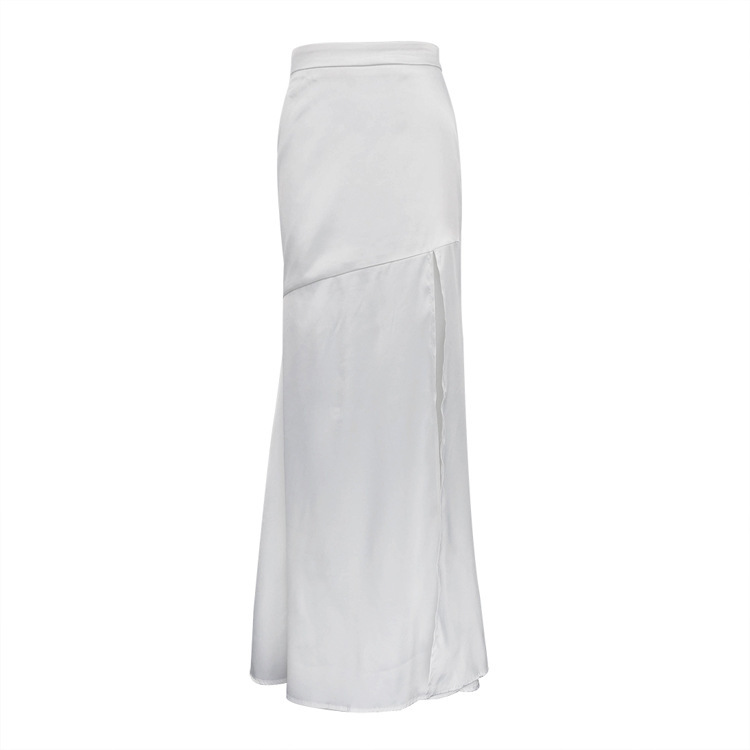 Spring 2024 New Elegant Graceful Solid Color Silk Satin High Slit Skinny Sheath Fishtail Skirt Ins