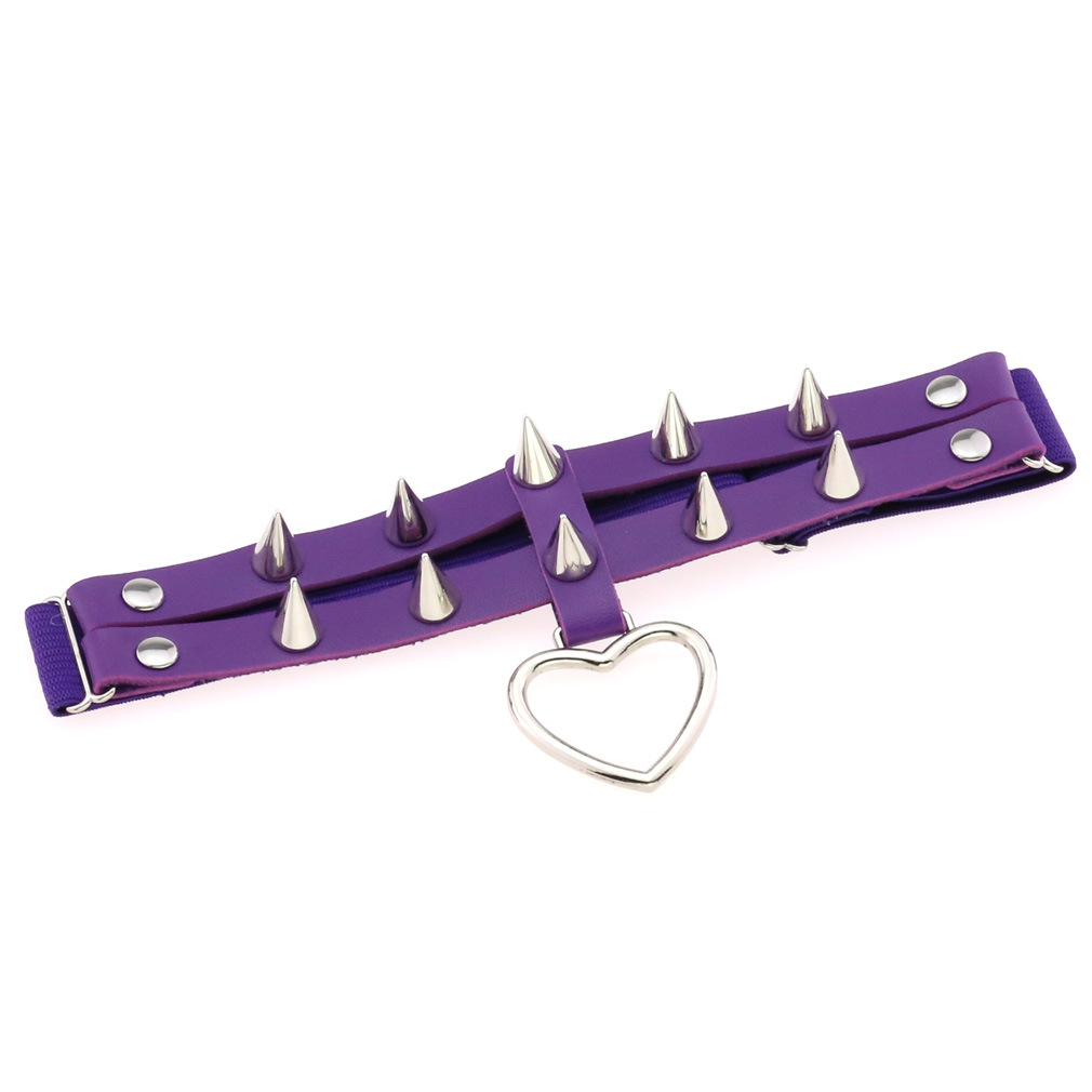 Double Row Spike Rivet Peach Heart Pendant Leg Ring Purple - Shop at LoveMi