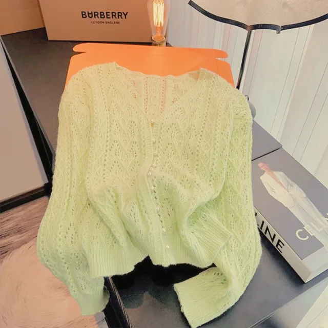 Blue V neck Loose Thin Office Cardigan Coat Top Yellow - Shop at LoveMi