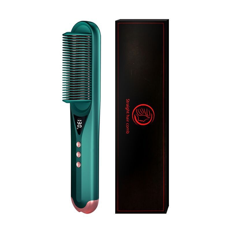 Electric Anion Hair Curler Hair Curler And Straightener Dual use Hair Straightener Straight Comb Dark Green - Shop at LoveMi