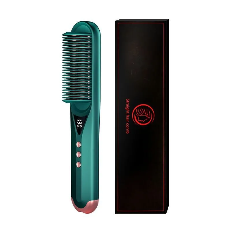 Electric Anion Hair Curler Hair Curler And Straightener Dual-use Hair Straightener - Straight Comb Dark Green