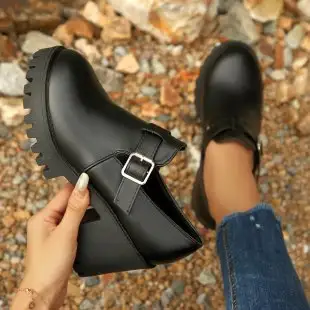 Spring High-Heel Chunky-Heel British-Style Elevating Fashion Pumps