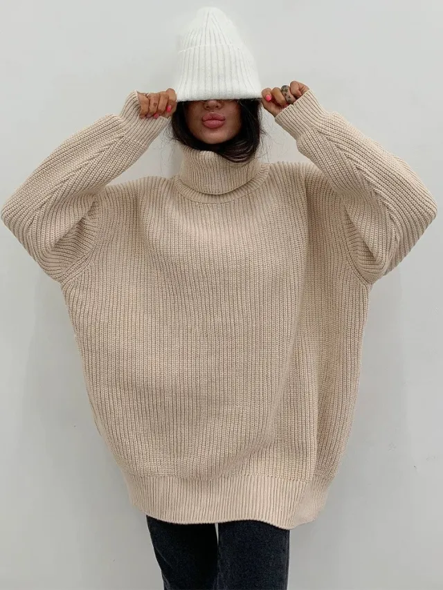 Thick Autumn And Winter Turtleneck Sweater Casual Solid Color Russian Knitwear Apricot - Shop at LoveMi