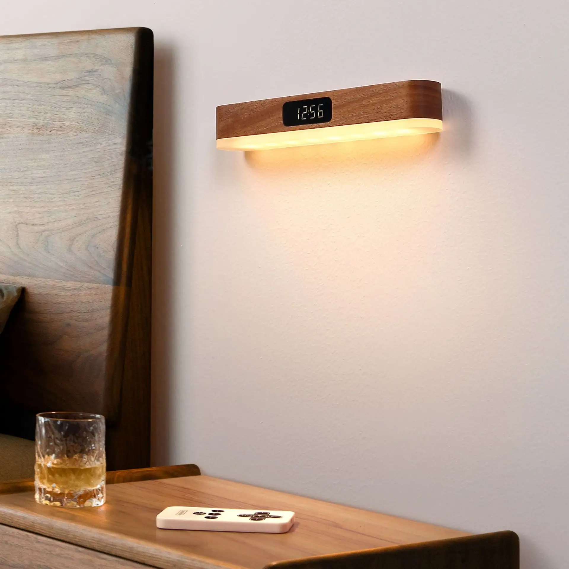 Wooden Clock Light Remote Control Solid Wood