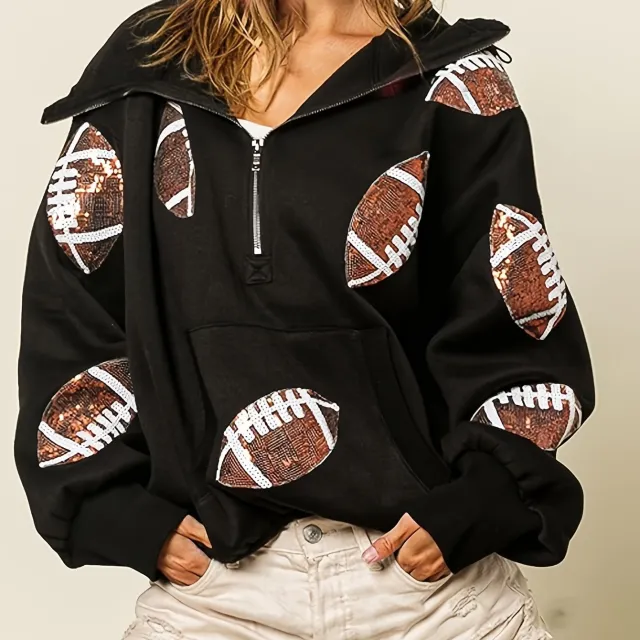 Football Digital Printing Hoodie Long Sleeve Zip up Shirt Pullover 01Color - Shop at LoveMi