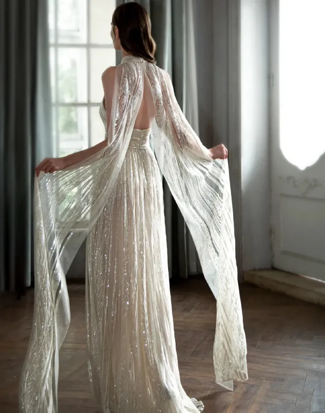 Champagne Color Host Starry Sky Toast Clothing Halter Model Catwalk Show Champagne - Shop at LoveMi