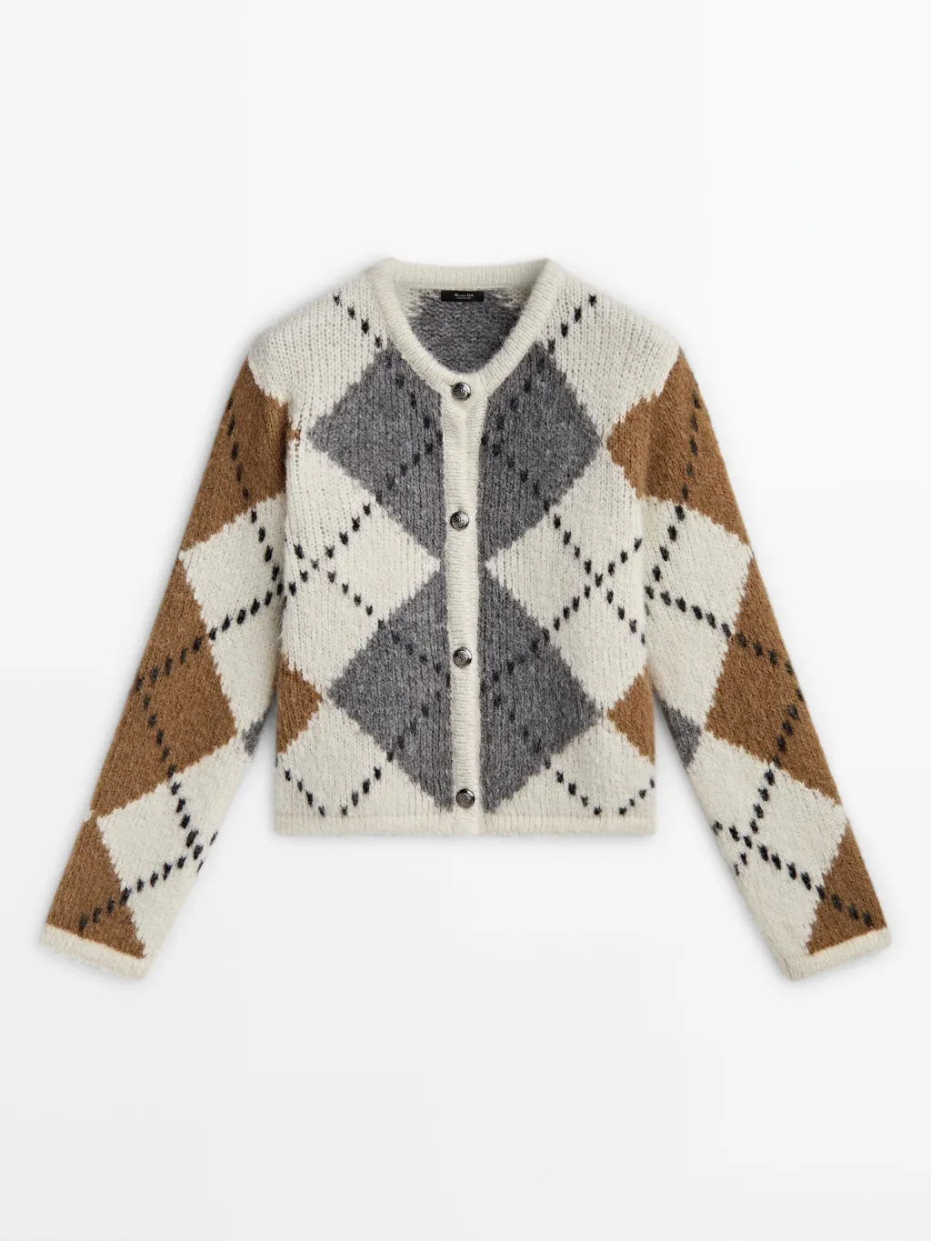 College Style Diamond Pattern Soft Glutinous Knitted Cardigan Coat - Beige