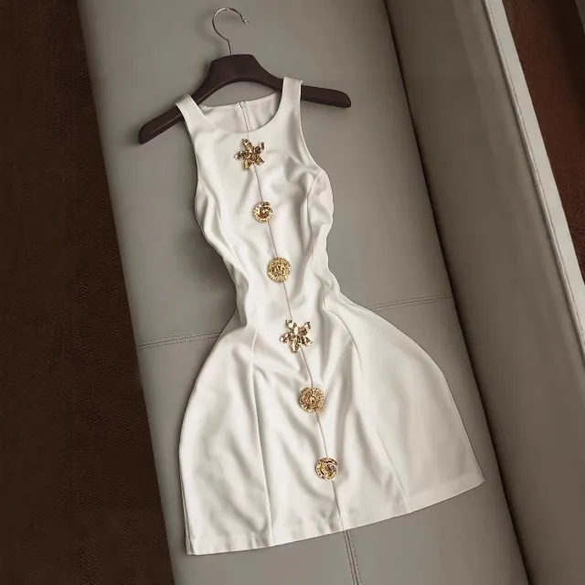 Womens Summer Solid Color Slim Fit Mini Dress With A Crew Neck White - Shop at LoveMi