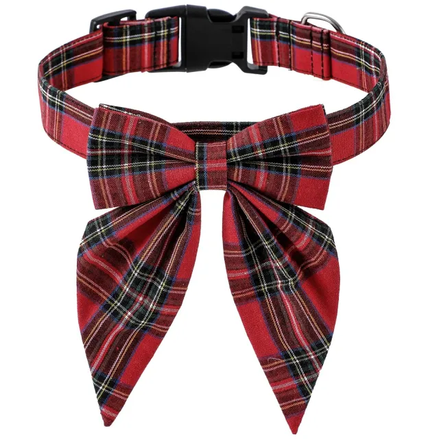 Pet Collar Bow Tie Christmas Dog Red Plaid - Shop at LoveMi