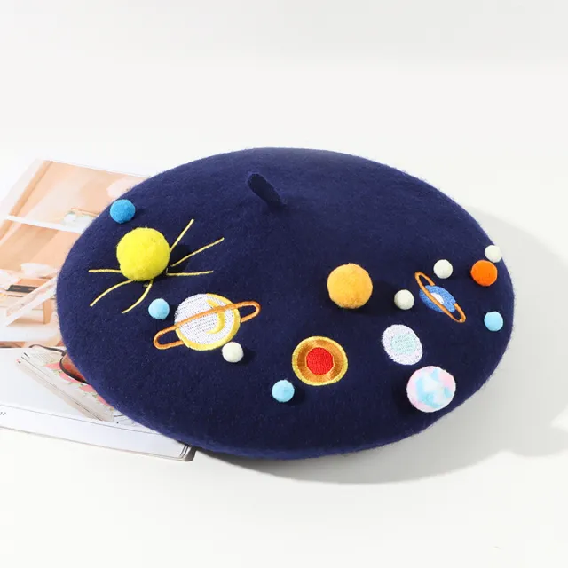 Sweet And Cute Planet Wool Blend Beret Blue - Shop at LoveMi