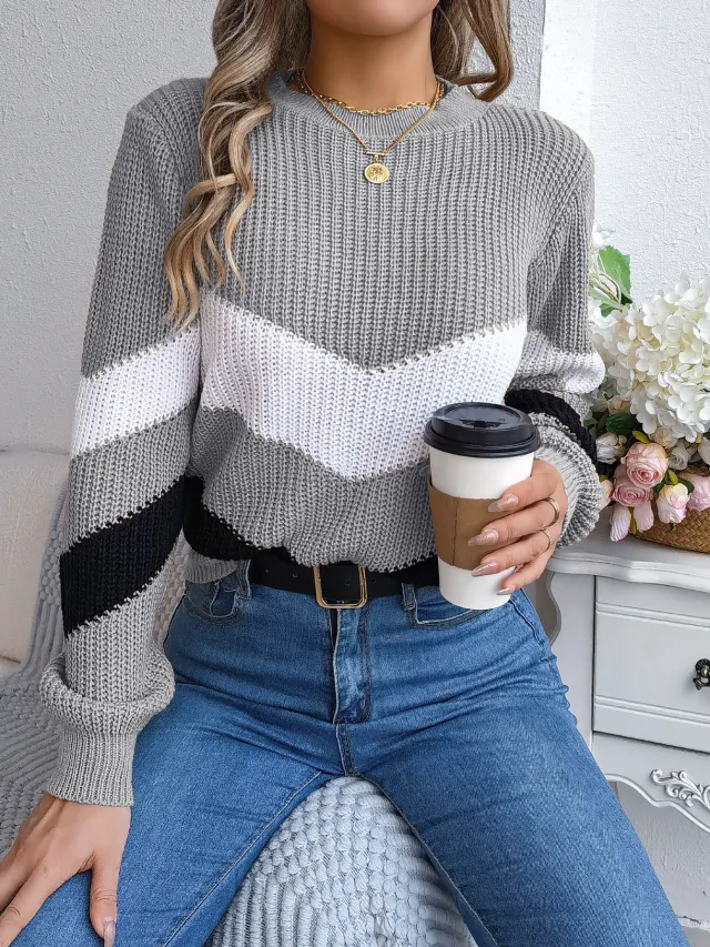 Casual Multicolor Lantern Long Sleeve Pullover Multicolor - Shop at LoveMi