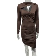 New Autumn Long-Sleeve Asymmetrical Bodycon Dress - Brown - View 1