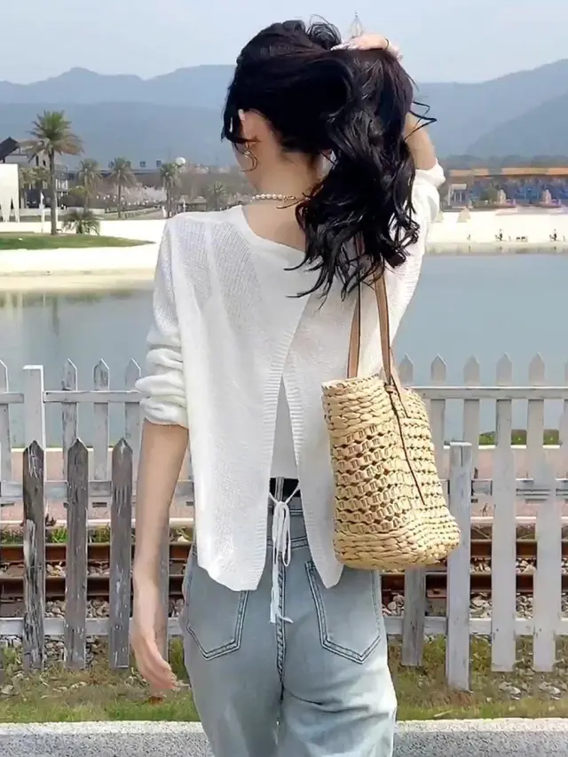 Thin Lace Up Knitted Top Women's Design New Long Sleeve White - Shop at LoveMi