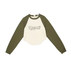 Female Niche Color Block Skinny Letters Short Shipment Long Sleeve - Apricot - View 1