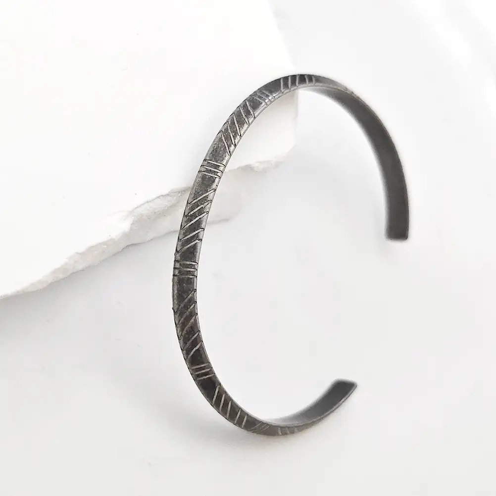 Rhinestone Mens Vintage Titanium Steel Open-End Bracelet
