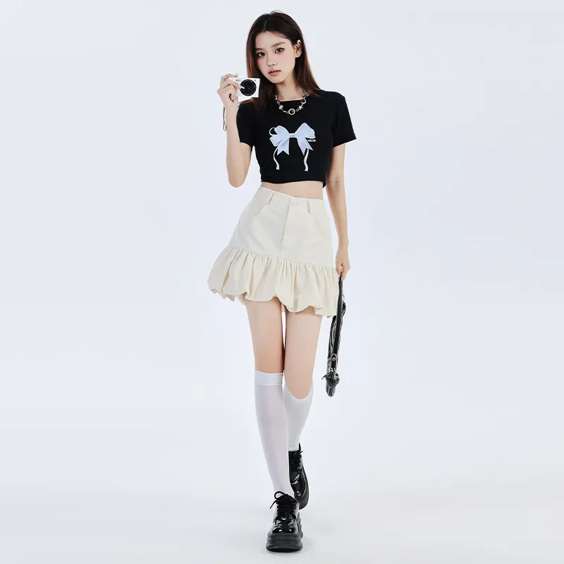 High Waist Slimming A- Line Casual Skirt - Champagne Apricot