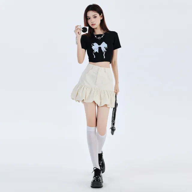 High Waist Slimming A Line Casual Skirt Champagne Apricot - Shop at LoveMi