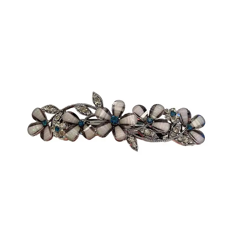 High-grade Black Rhinestone Colored Glaze Flower Spring Clip
