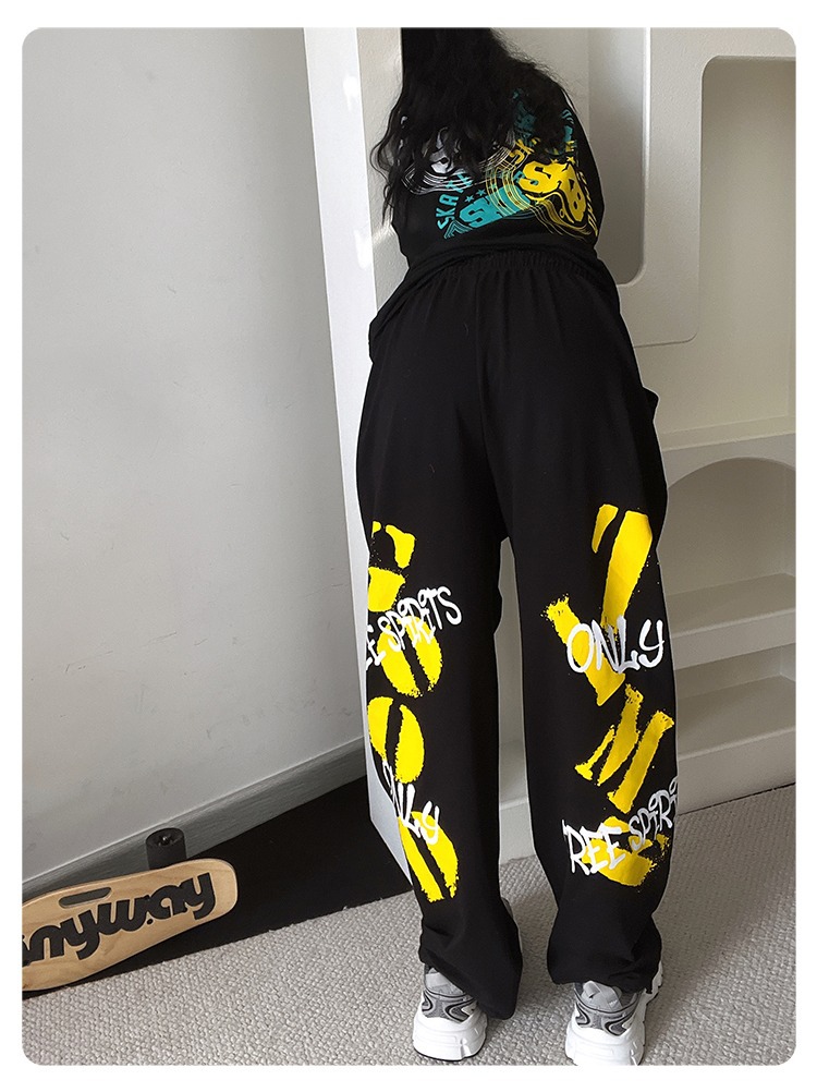 Title 4, New Yellow Letter Black Womens Loose Casual Wi...