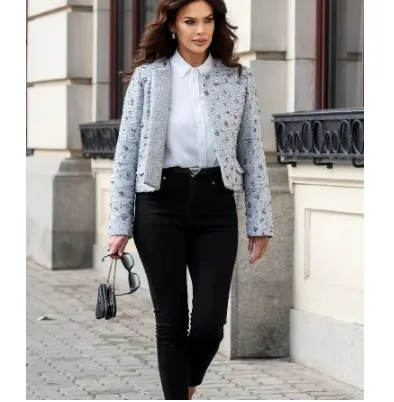 Women's Wear Sequined Casual Coat Silver - Shop at LoveMi