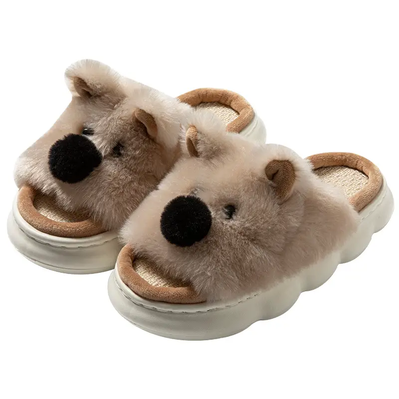 Cartoon Animal Plush Slippers for Women and Men, Indoor Home Slip-On Shoes with EVA Sole