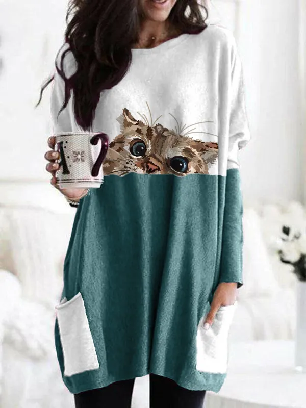 Huangshi Printed Long Sleeve Color Matching Casual Pocket T shirt Fl22091Hg 4Xl - Shop at LoveMi
