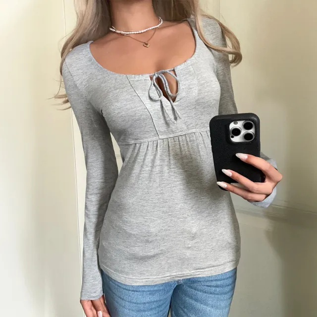 Versatile Long sleeved Base Layer T shirt Women's Clothing Gray - Shop at LoveMi