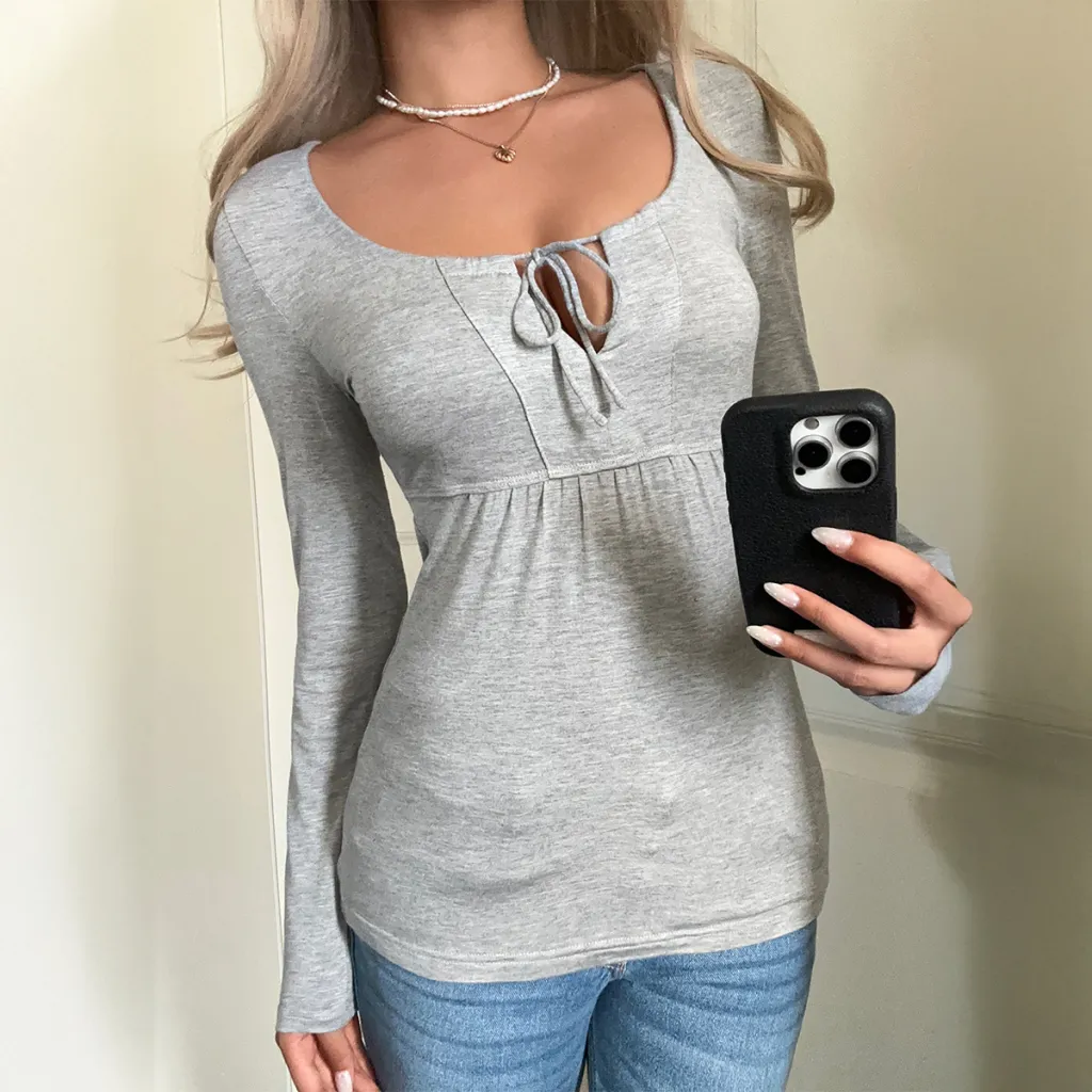 Versatile Long-sleeved Base Layer T-shirt Women's Clothing - Gray