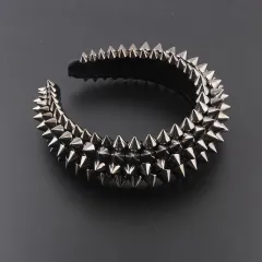 Fashion Sponge Rivet Baroque Headband - Gun Black - View 1
